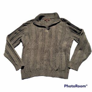 Mens Knit Sweater Pullover Cotton Mock Neck 1/4 Zip Vintage Hong Kong Olive